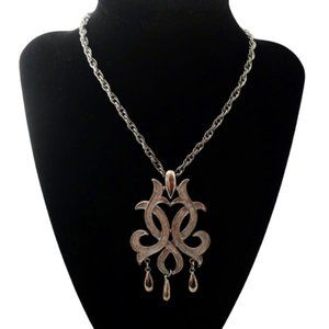 VINTAGE 60s ~LISNER~Fleur De Lis~SILVERTONE PENDANT NECKLACE